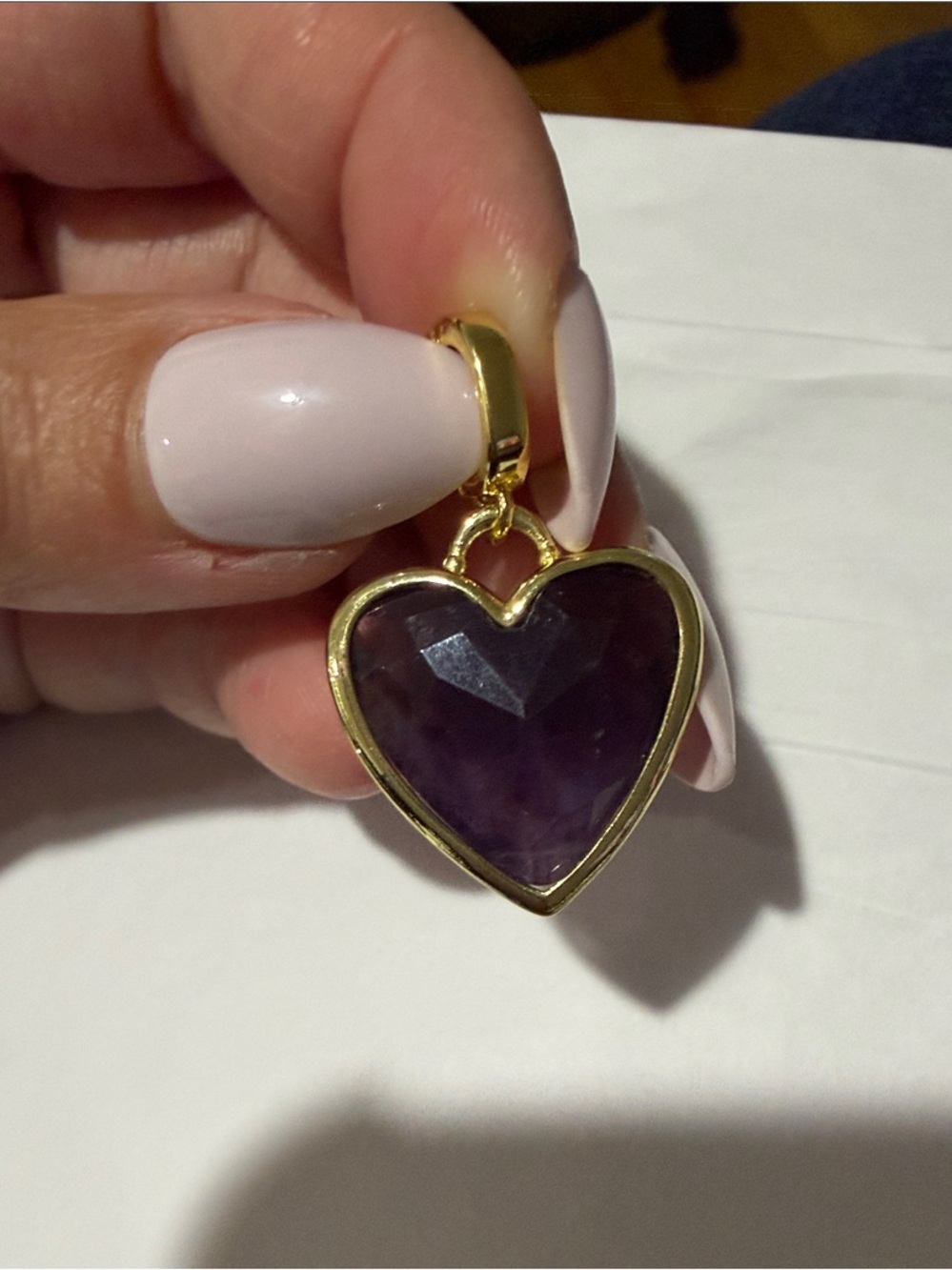 Gold Tone Heart Pendant with Purple Gemstone